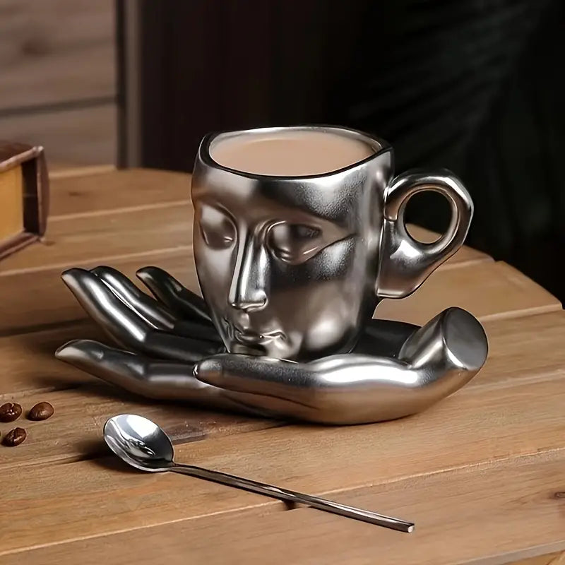 🔥🔥 Hot Sale - Ceramic Face Coffee Cup with Dish and Spoon