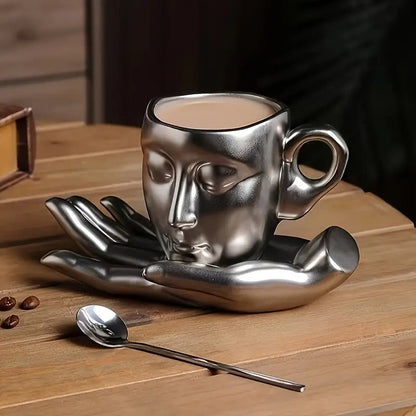 🔥🔥 Hot Sale - Ceramic Face Coffee Cup with Dish and Spoon