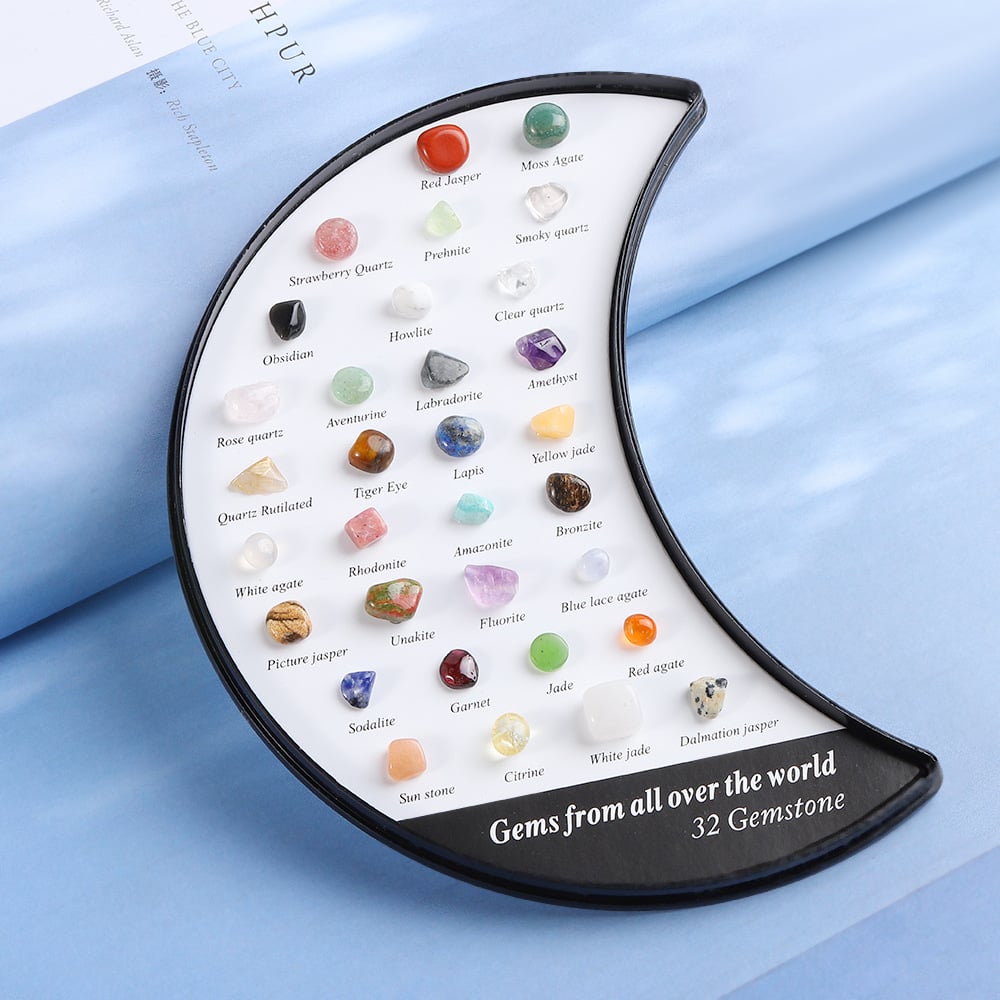 Stone Of Power - Mineral Specimens Healing Crystal Moon Shape Box