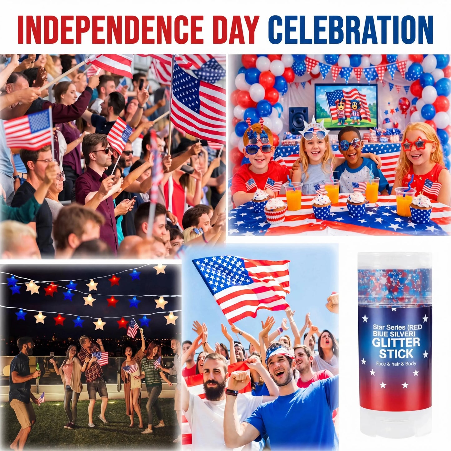 🦅4th of July Glitter Stick✨🔔Red, White & Blue Body & Hair Sparkle