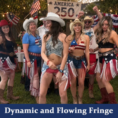 🎉USA 250th Anniversary Patriotic Denim Fringe Belt
