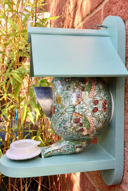 William Morris Teal Teapot Bird House and Feeder🦜🦅