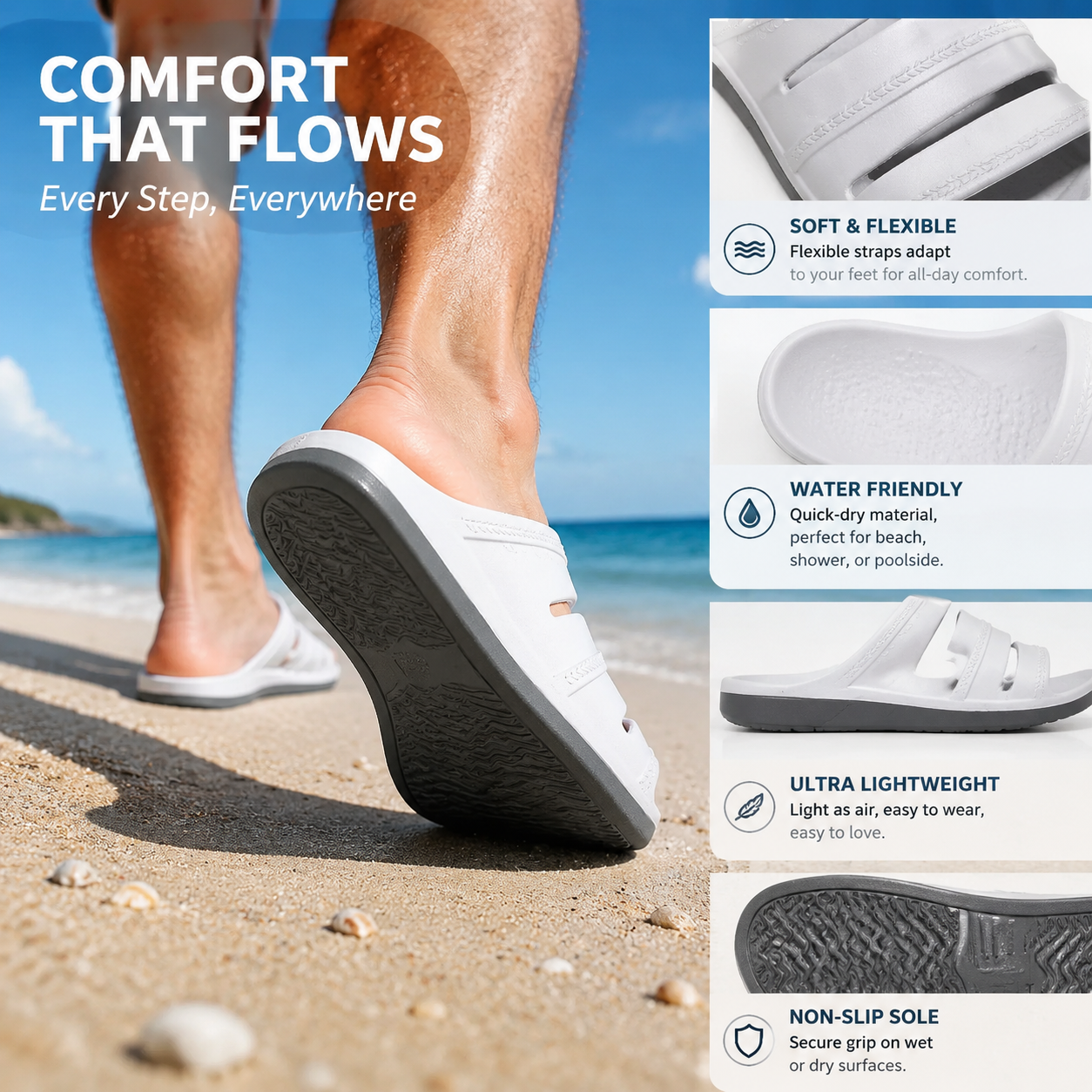 Orthotic Washable Recovery Slide Sandals