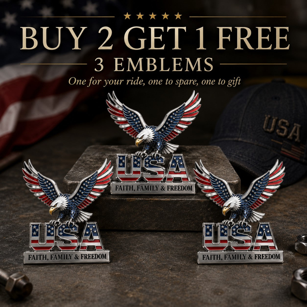 🇺🇸250th Anniversary 49% OFF - ★USA Faith, Family & Freedom★ Metal Emblem