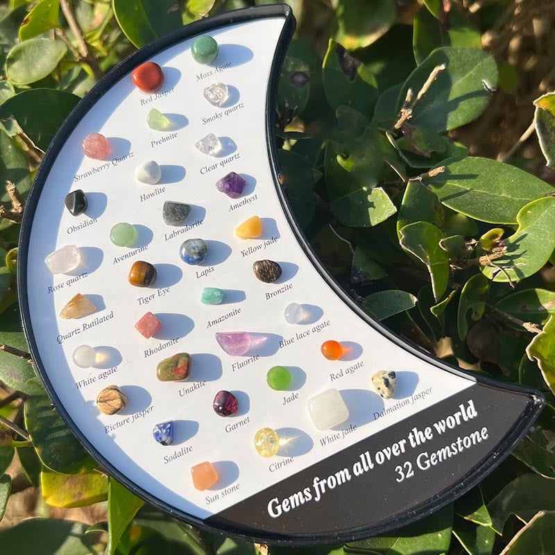 Stone Of Power - Mineral Specimens Healing Crystal Moon Shape Box