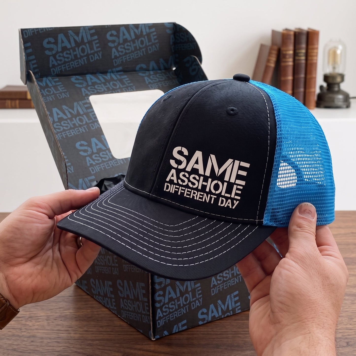 Funny Same Asshole Different Day Embroidered Trucker Hat