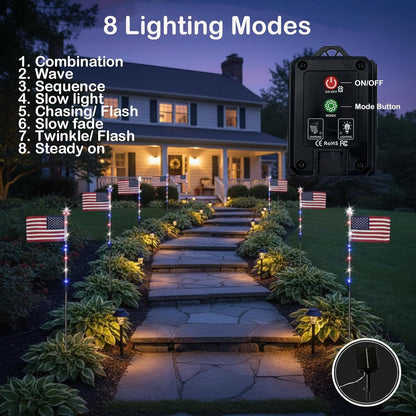 8 Solar American Flag Pathway Lights – Red, White & Blue Yard Glow for 250th Independence Celebration 🇺🇸
