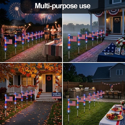 8 Solar American Flag Pathway Lights – Red, White & Blue Yard Glow for 250th Independence Celebration 🇺🇸