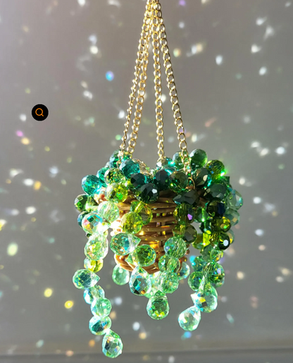 Handmade Beaded Terracotta Suncatcher –– "String of Pearls" Car Charm