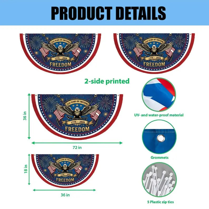 USA 250th Anniversary Fan Flag: Semiquincentennial 1776-2026 Patriotic Eagle Outdoor Banner