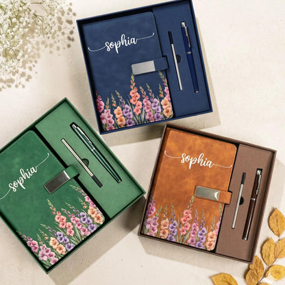 Custom Flower Notebook Set - Personalized Birthday Gifts