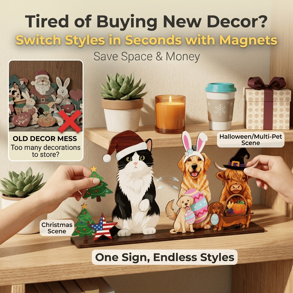 🎁Last Day Promotion 49% OFF🔥Cute Cat/Dog/Golden Retriever Desk Standee – Removable Seasonal Decor