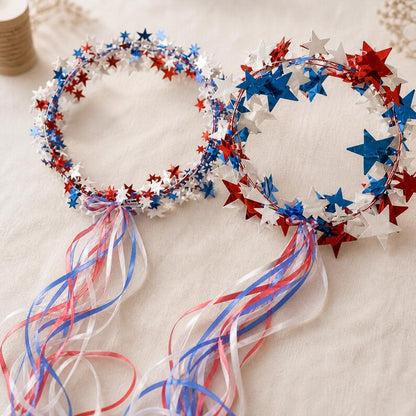 Sparkling Americana Star Crown with Flowing Ribbons 🇺🇸✨ | Patriotic Hair Accessory