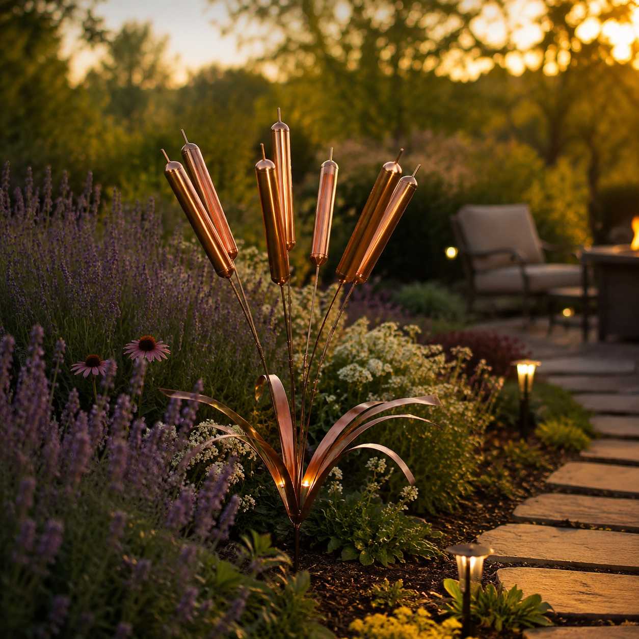 🔥Limited Time Offer 🎐Copper Cattail Wind Chime Garden Stake, Rustic Metal Outdoor Yard Decor