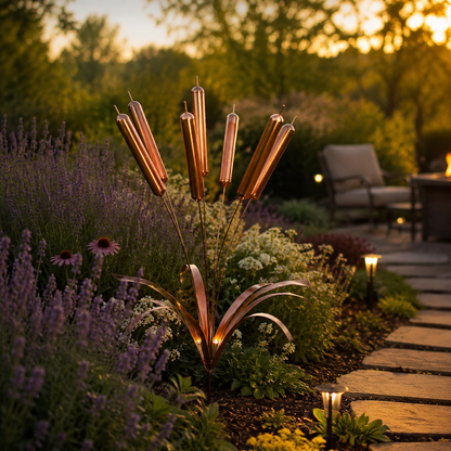 🔥Limited Time Offer 🎐Copper Cattail Wind Chime Garden Stake, Rustic Metal Outdoor Yard Decor