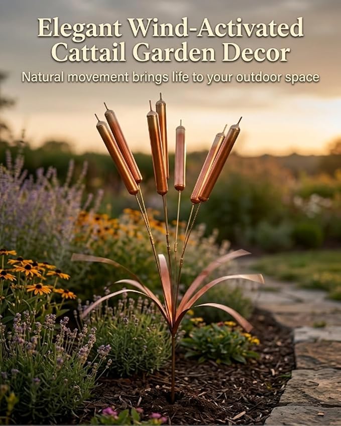 🔥Limited Time Offer 🎐Copper Cattail Wind Chime Garden Stake, Rustic Metal Outdoor Yard Decor
