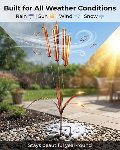 🔥Limited Time Offer 🎐Copper Cattail Wind Chime Garden Stake, Rustic Metal Outdoor Yard Decor