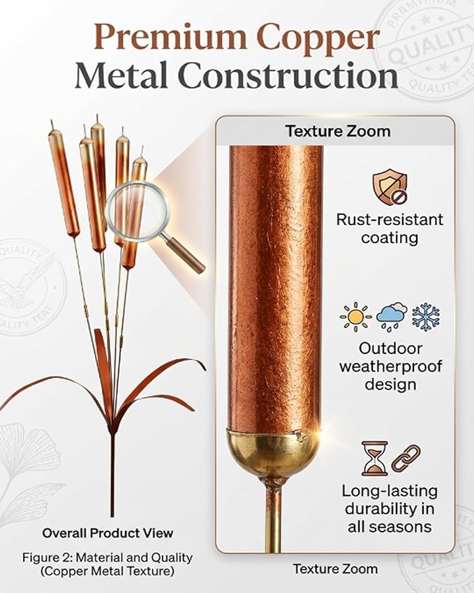 🔥Limited Time Offer 🎐Copper Cattail Wind Chime Garden Stake, Rustic Metal Outdoor Yard Decor