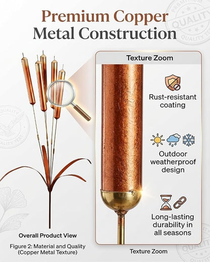🔥Limited Time Offer 🎐Copper Cattail Wind Chime Garden Stake, Rustic Metal Outdoor Yard Decor