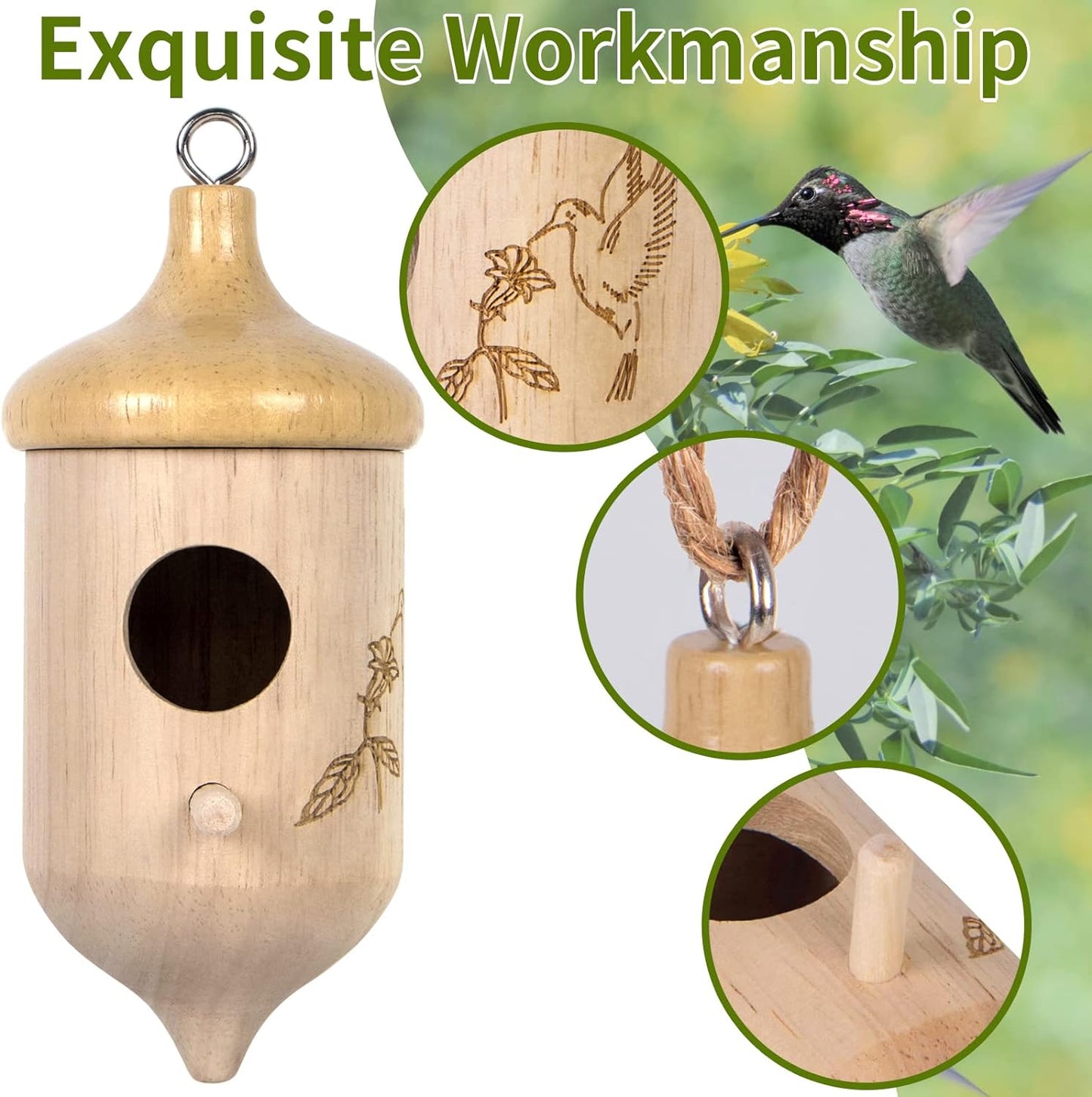 🐦 Natural Wooden Hummingbird House - 🎁A Wonderful Gift For Bird Lovers