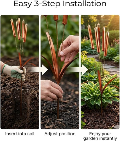 🔥Limited Time Offer 🎐Copper Cattail Wind Chime Garden Stake, Rustic Metal Outdoor Yard Decor