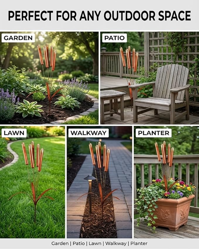 🔥Limited Time Offer 🎐Copper Cattail Wind Chime Garden Stake, Rustic Metal Outdoor Yard Decor
