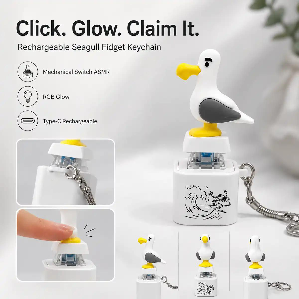 🐦 The "MINE!" Seagull Clicker – RGB Mechanical Fidget Keychain