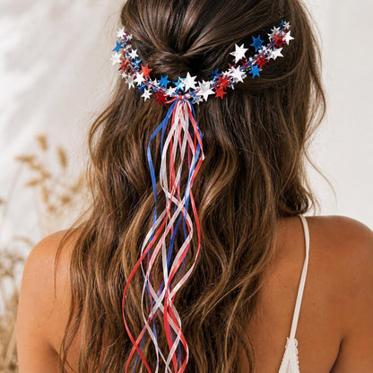 Sparkling Americana Star Crown with Flowing Ribbons 🇺🇸✨ | Patriotic Hair Accessory
