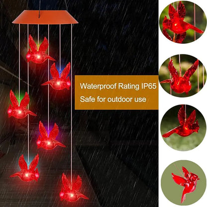 Solar-Powered Cardinal Bird Bell Lights for Garden & Patio