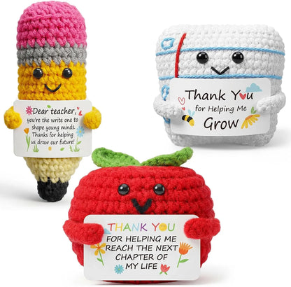 3pcs Crochet Figures Teacher Appreciation Gifts with Inspirational Quotes