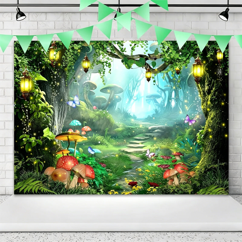 🌲Magical Forest Floral & Butterfly Backdrop Banner — Outdoor Birthday Party Scene Decoration