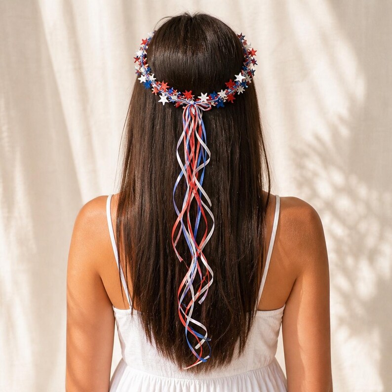 Sparkling Americana Star Crown with Flowing Ribbons 🇺🇸✨ | Patriotic Hair Accessory