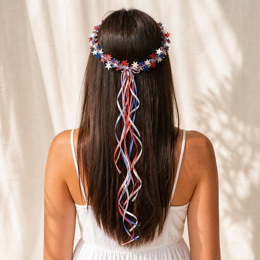 Sparkling Americana Star Crown with Flowing Ribbons 🇺🇸✨ | Patriotic Hair Accessory