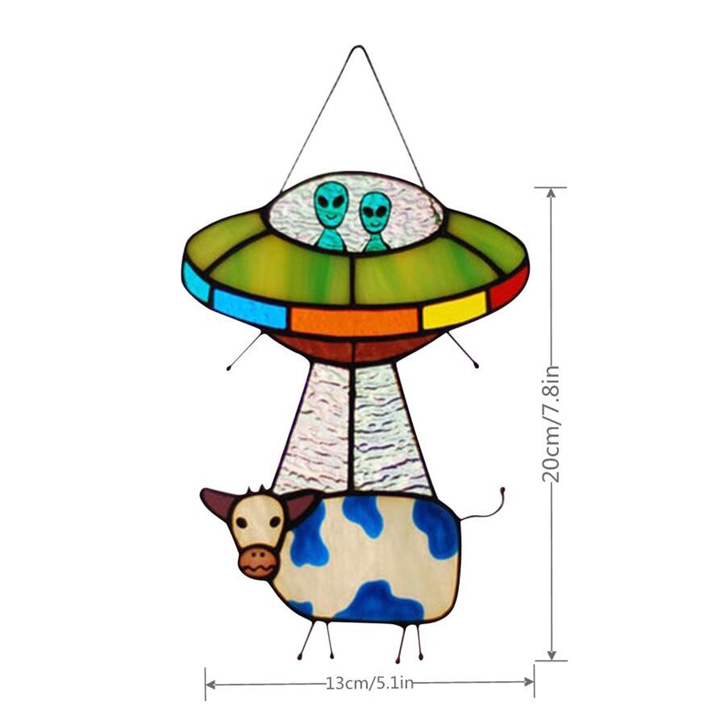 🛸UFO Abduction a Cow Stained Glass Suncatcher