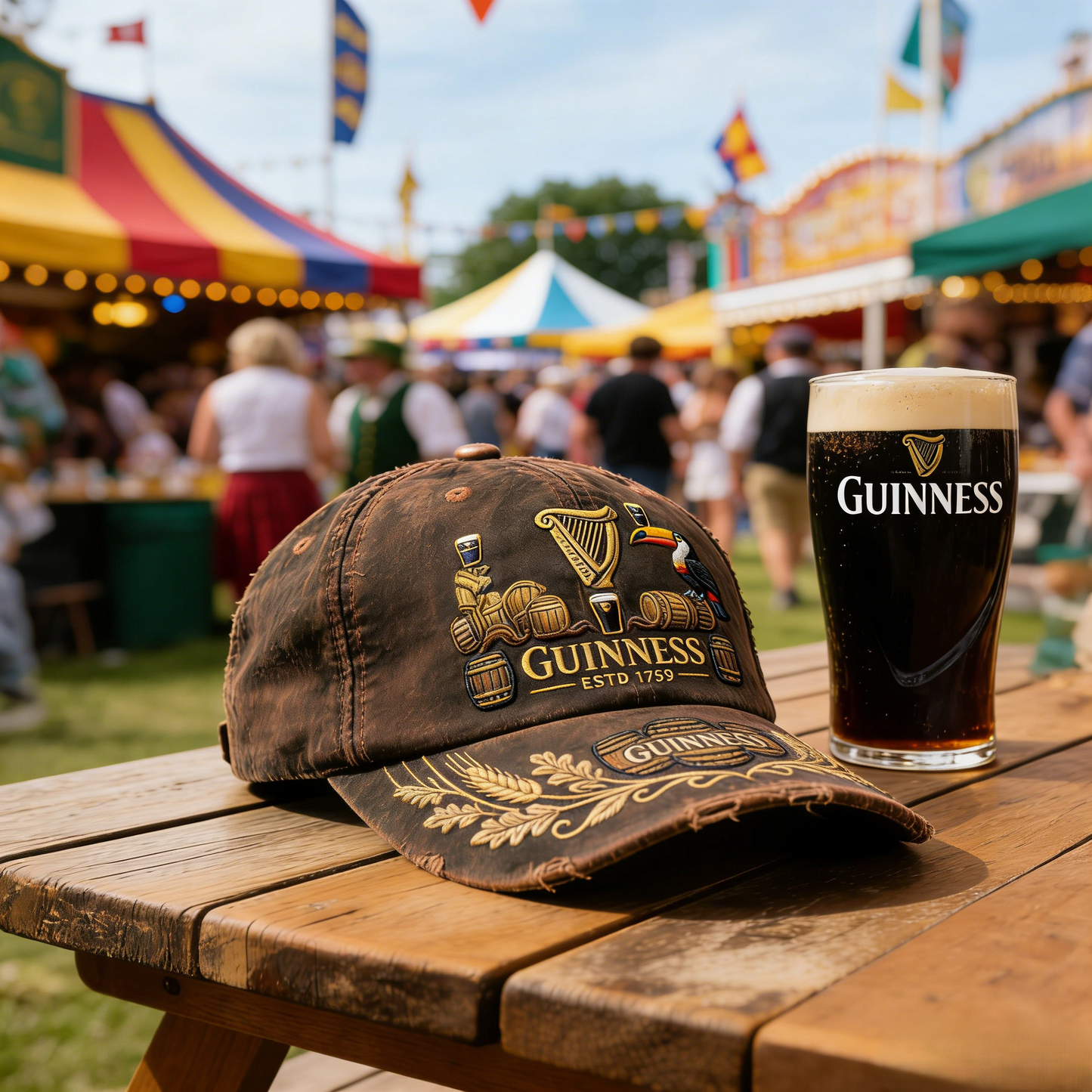 Guinness Vintage Distressed Embroidered Baseball Cap | Irish Beer Culture Hardcore Merch