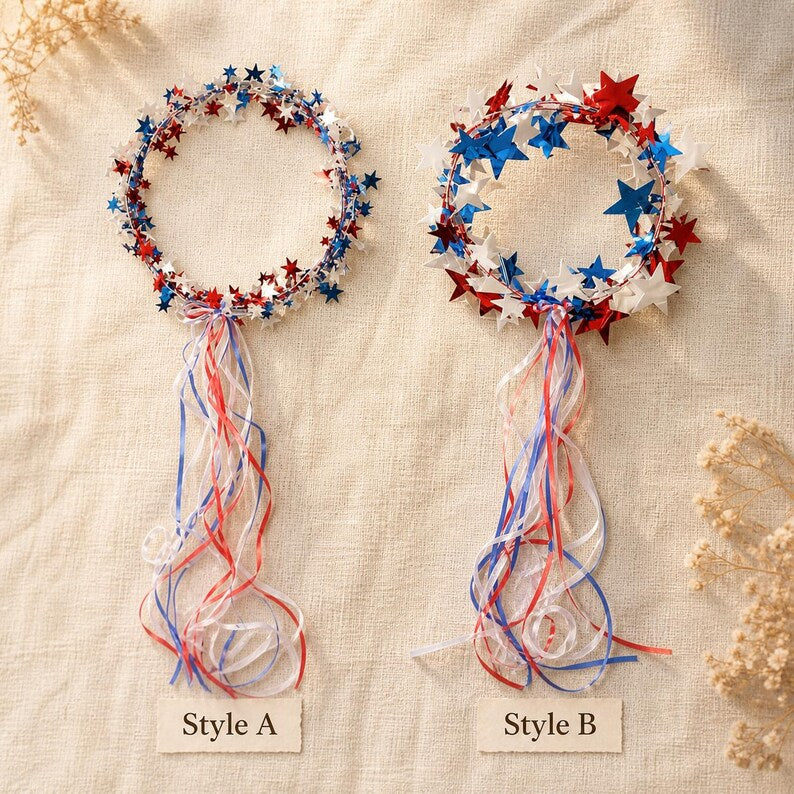 Sparkling Americana Star Crown with Flowing Ribbons 🇺🇸✨ | Patriotic Hair Accessory