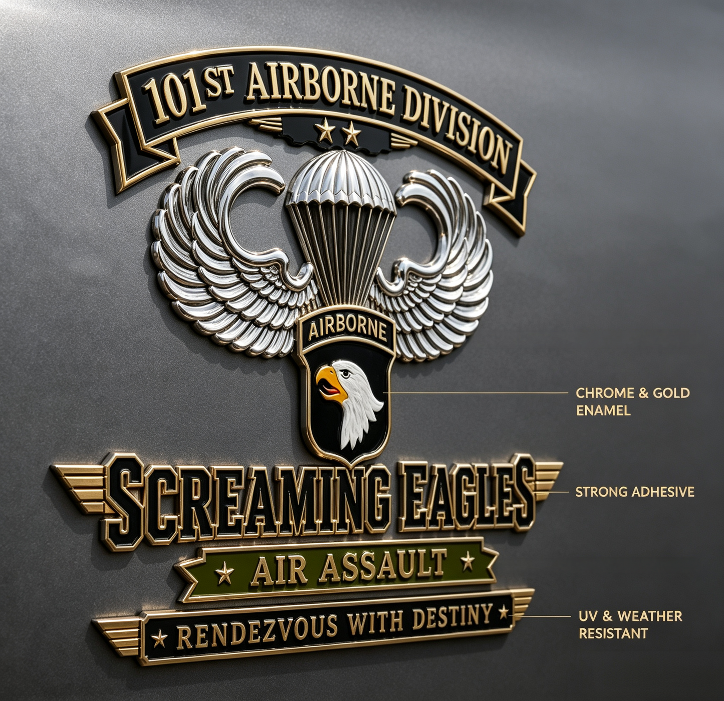 101st Airborne Division Screaming Eagles Metal Car Emblem