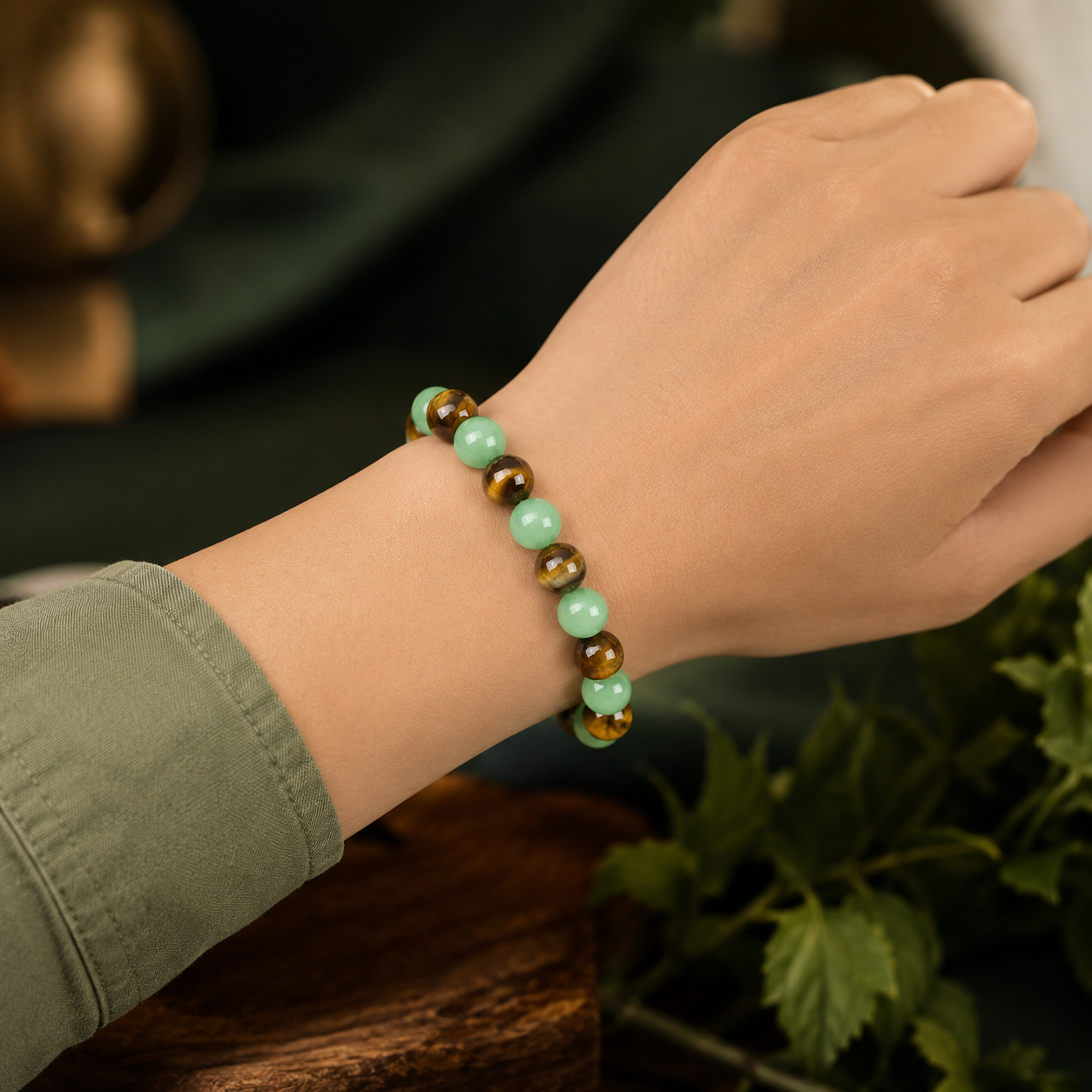 Money Attraction Bracelet with Green Aventurine & Tiger Eye beaded jewelry