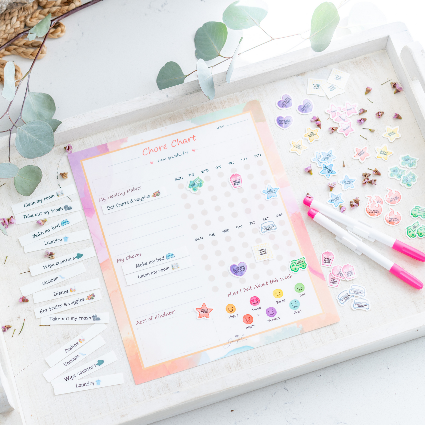 🌈Flexible Stick Weekly Chore Chart and Emotion Tracker for Kids👦👧🏽