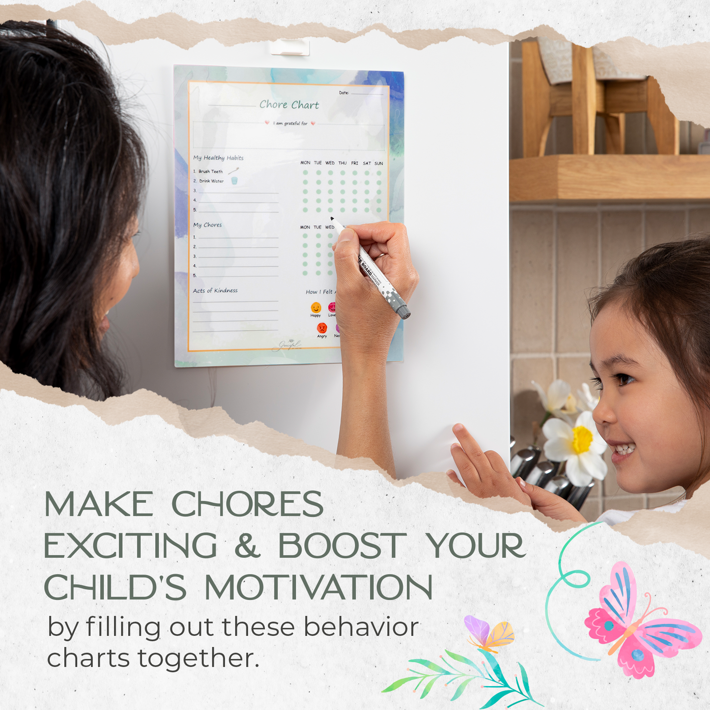 🌈Flexible Stick Weekly Chore Chart and Emotion Tracker for Kids👦👧🏽