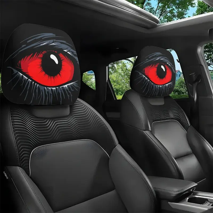 2 pcs Red Devil's Eye Car Headrest Covers - Red and black Gothic design
