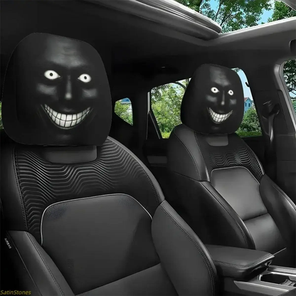 2 pcs Red Devil's Eye Car Headrest Covers - Red and black Gothic design