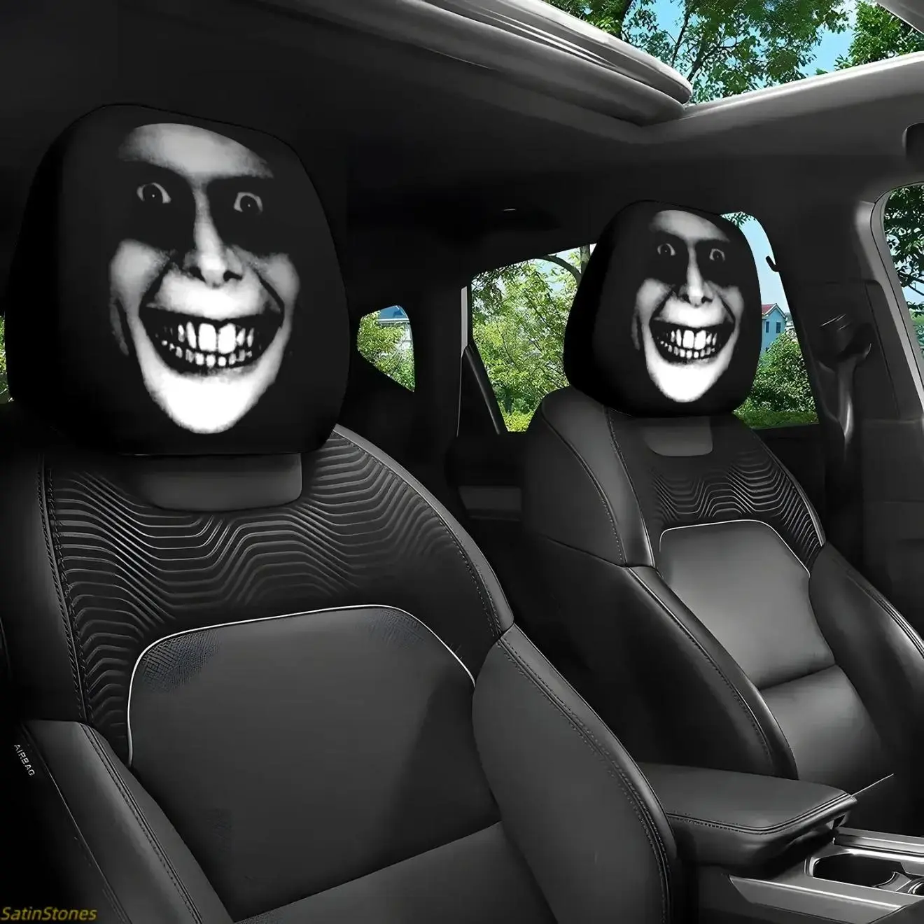 2 pcs Red Devil's Eye Car Headrest Covers - Red and black Gothic design