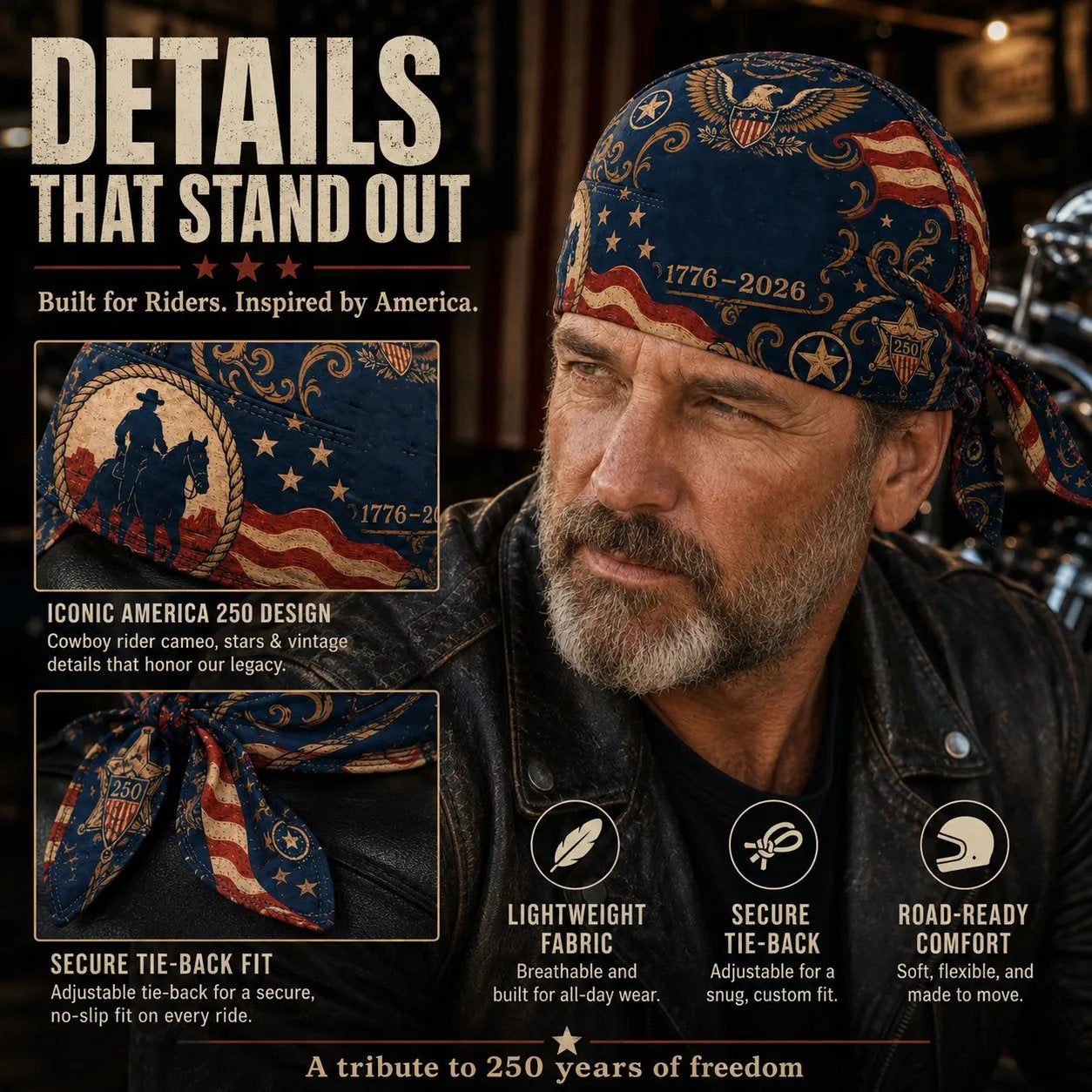 🏍️America 250 Cycling Pirate Hat / Biker Headwrap
