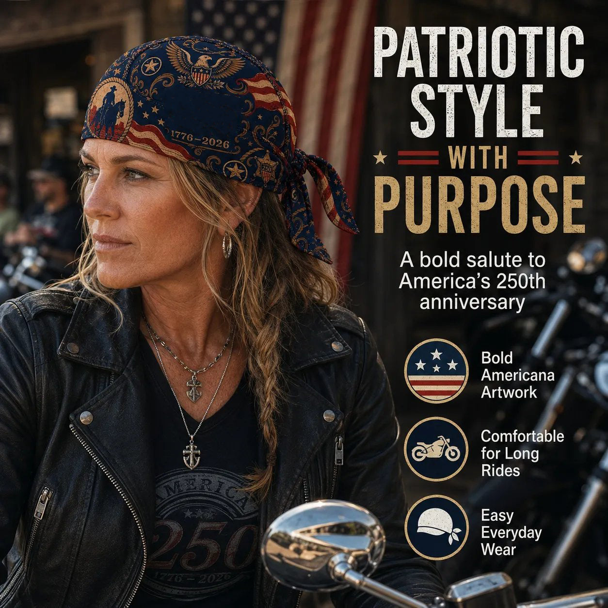 🏍️America 250 Cycling Pirate Hat / Biker Headwrap