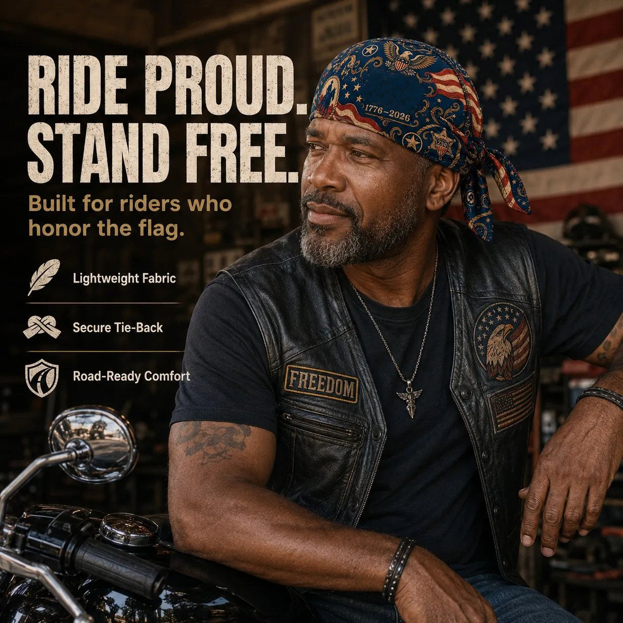 🏍️America 250 Cycling Pirate Hat / Biker Headwrap