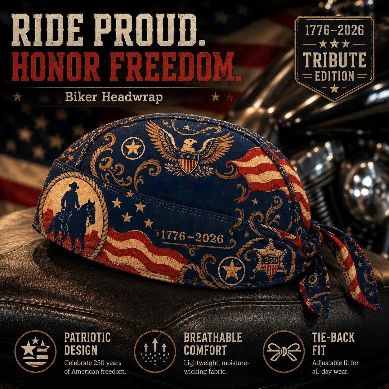 🏍️America 250 Cycling Pirate Hat / Biker Headwrap