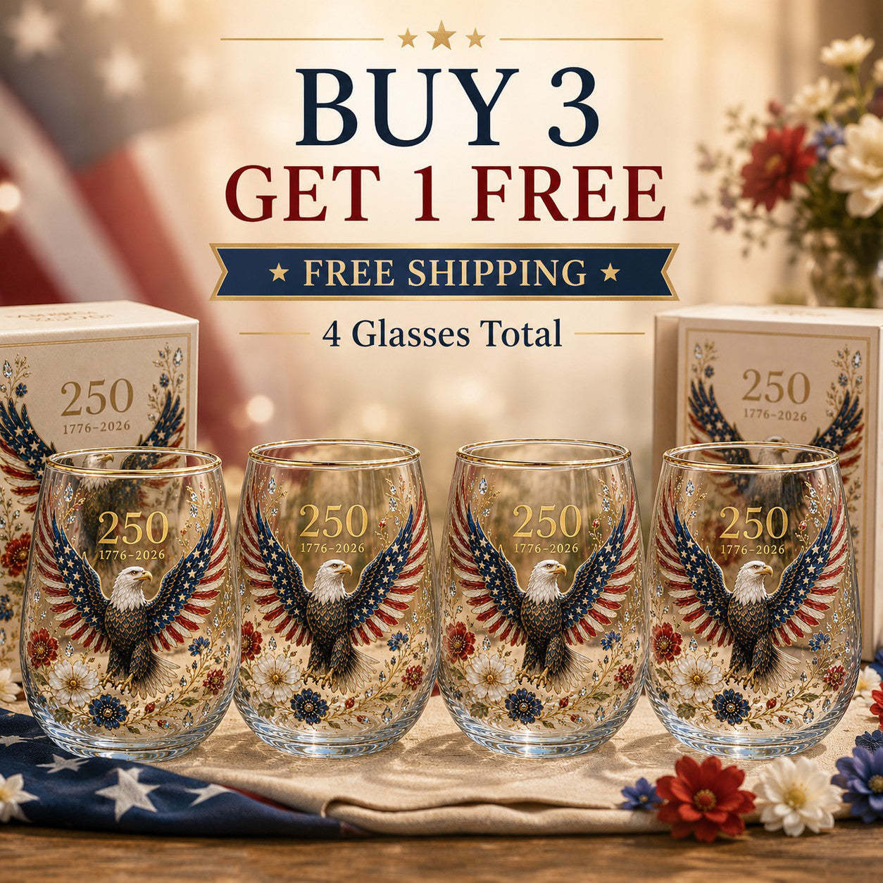 🦅🦅America 250 Eagle Glass Tumbler
