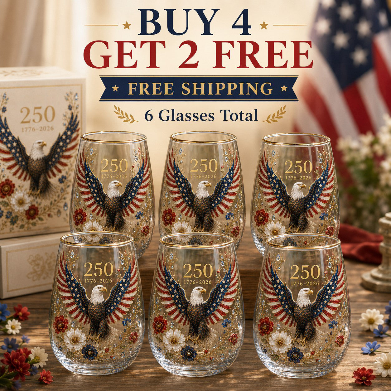 🦅🦅America 250 Eagle Glass Tumbler