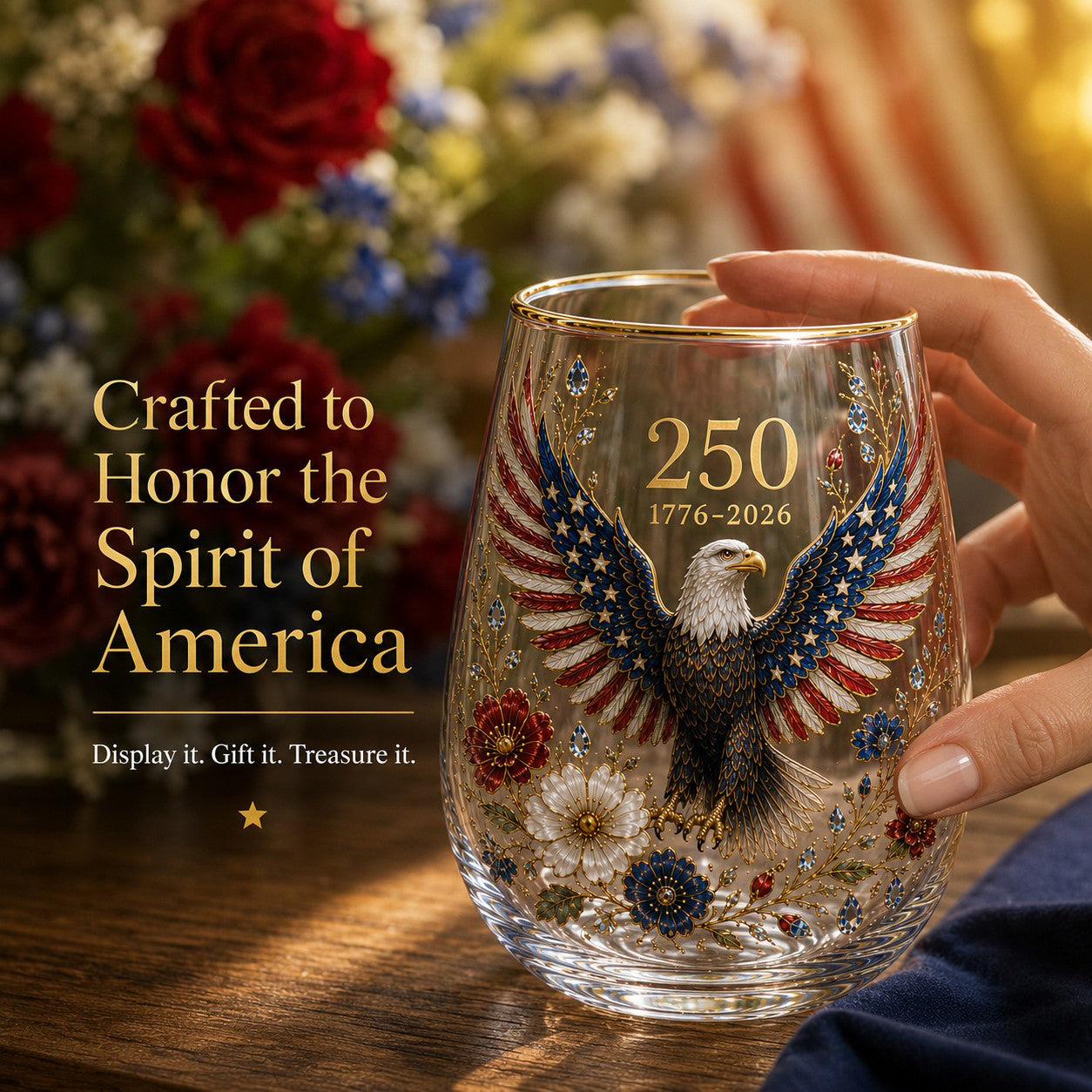 🦅🦅America 250 Eagle Glass Tumbler